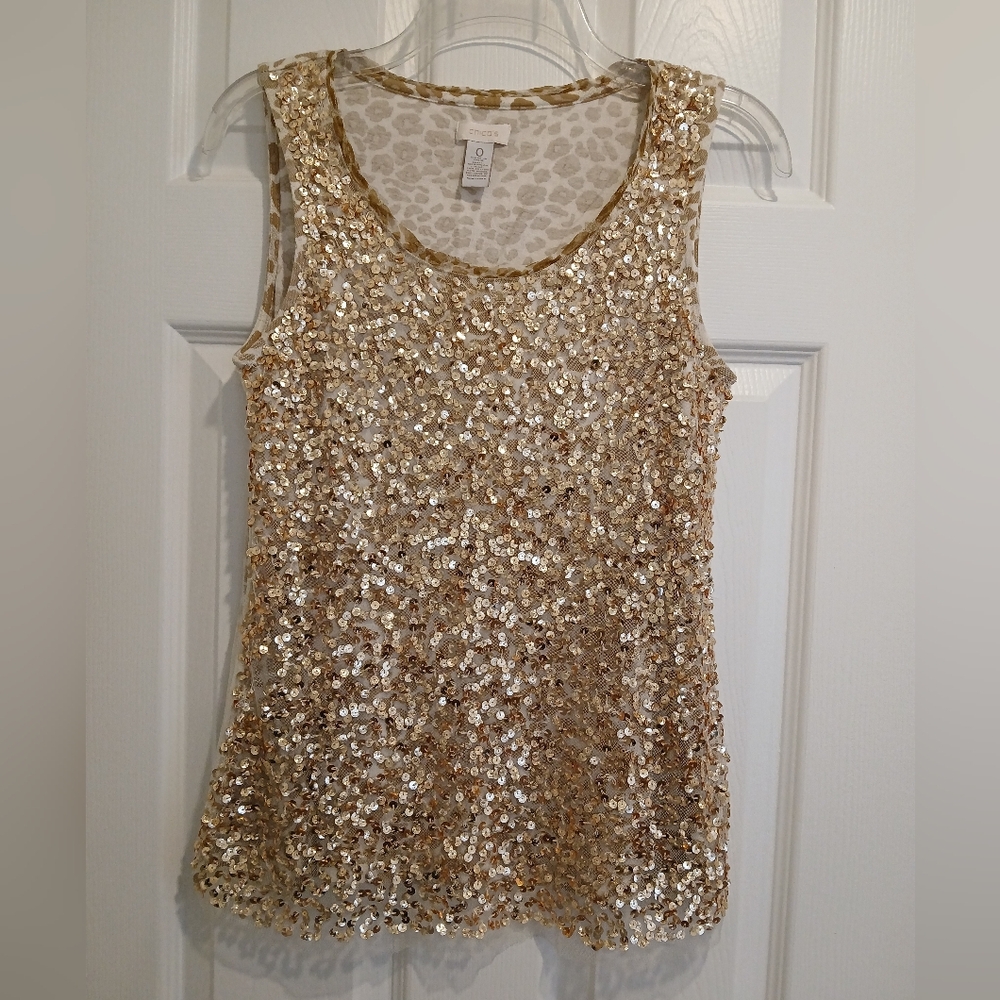 Chico's Animal Print Top in Cream and Tan